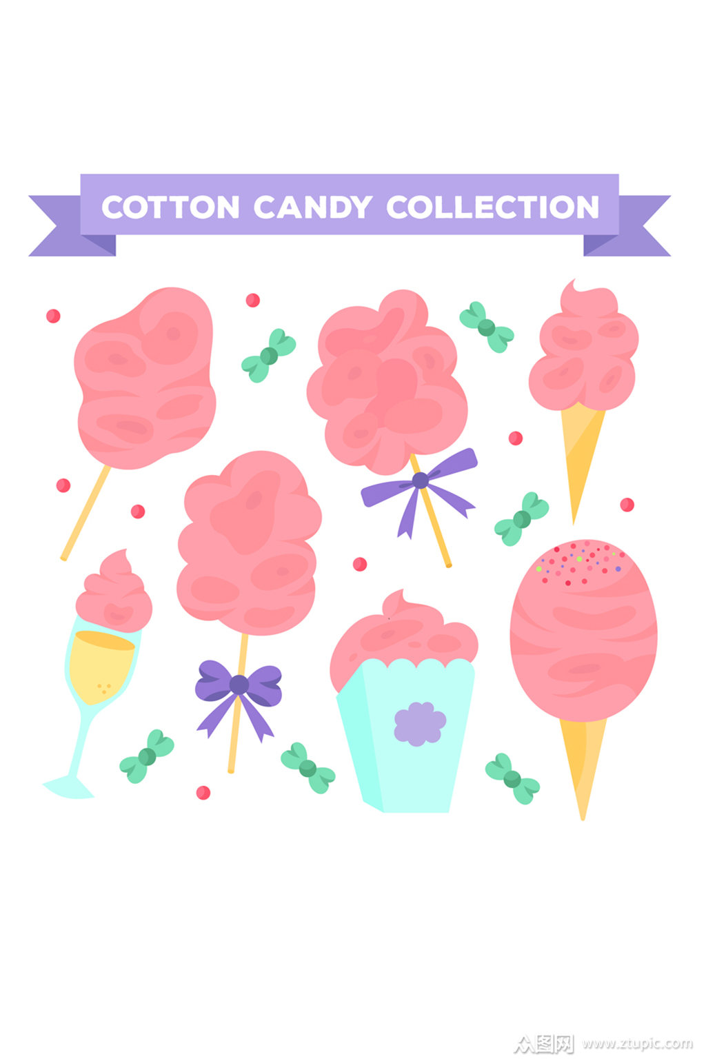 7款彩绘粉色棉花糖矢量素材