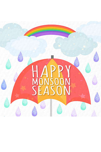 彩色雨季雨中的伞矢量素材