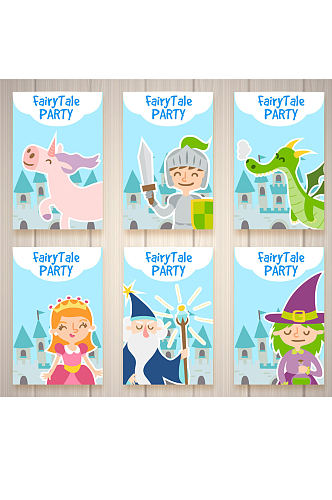 6款创意童话派对卡片矢量素材