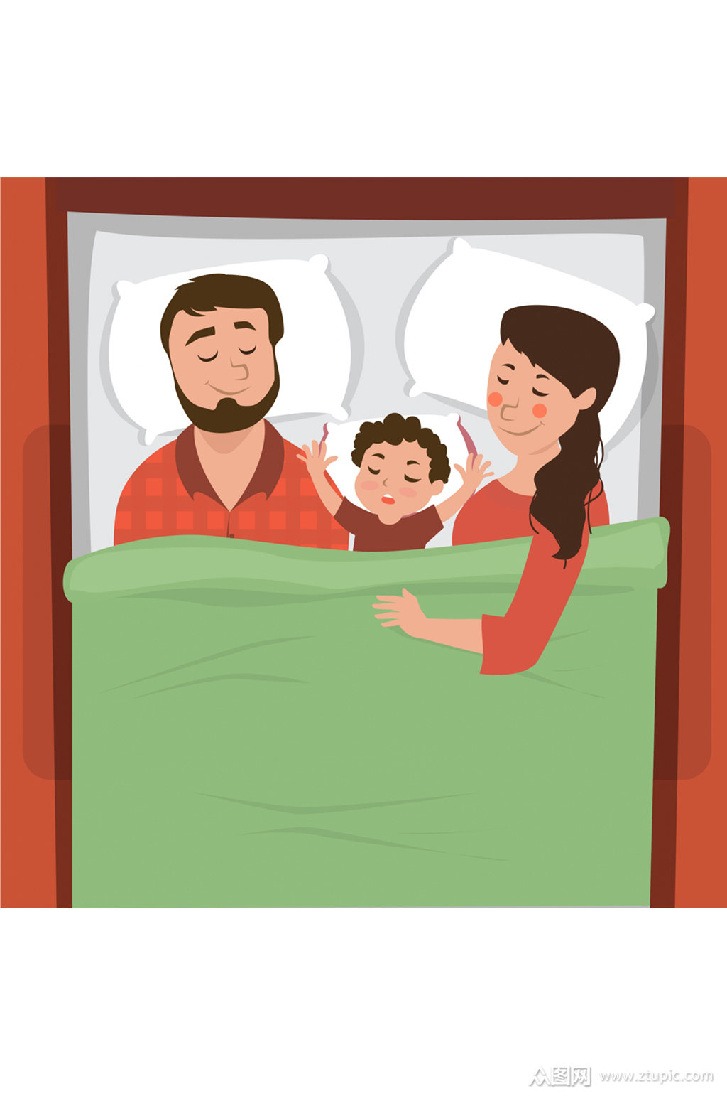 创意睡眠三口之家俯视图矢量素材