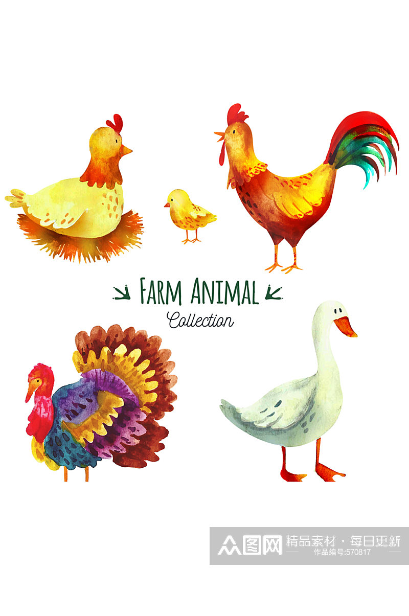 5款彩绘农场动物矢量素材素材