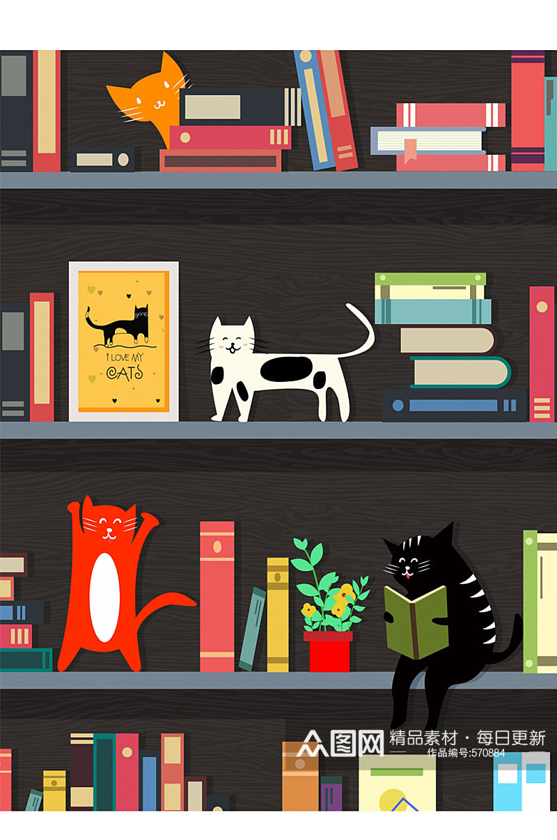 创意书架和猫咪矢量素材素材