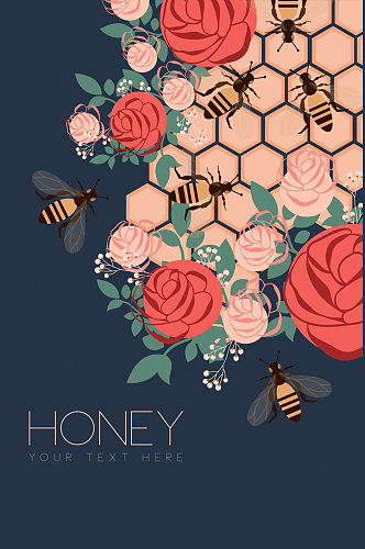 创意蜜蜂和玫瑰矢量素材