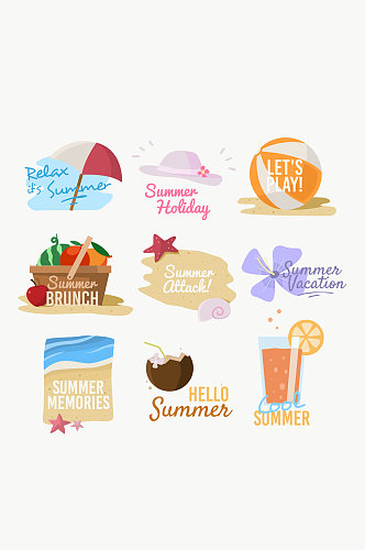 9款彩色夏季假期标签矢量图