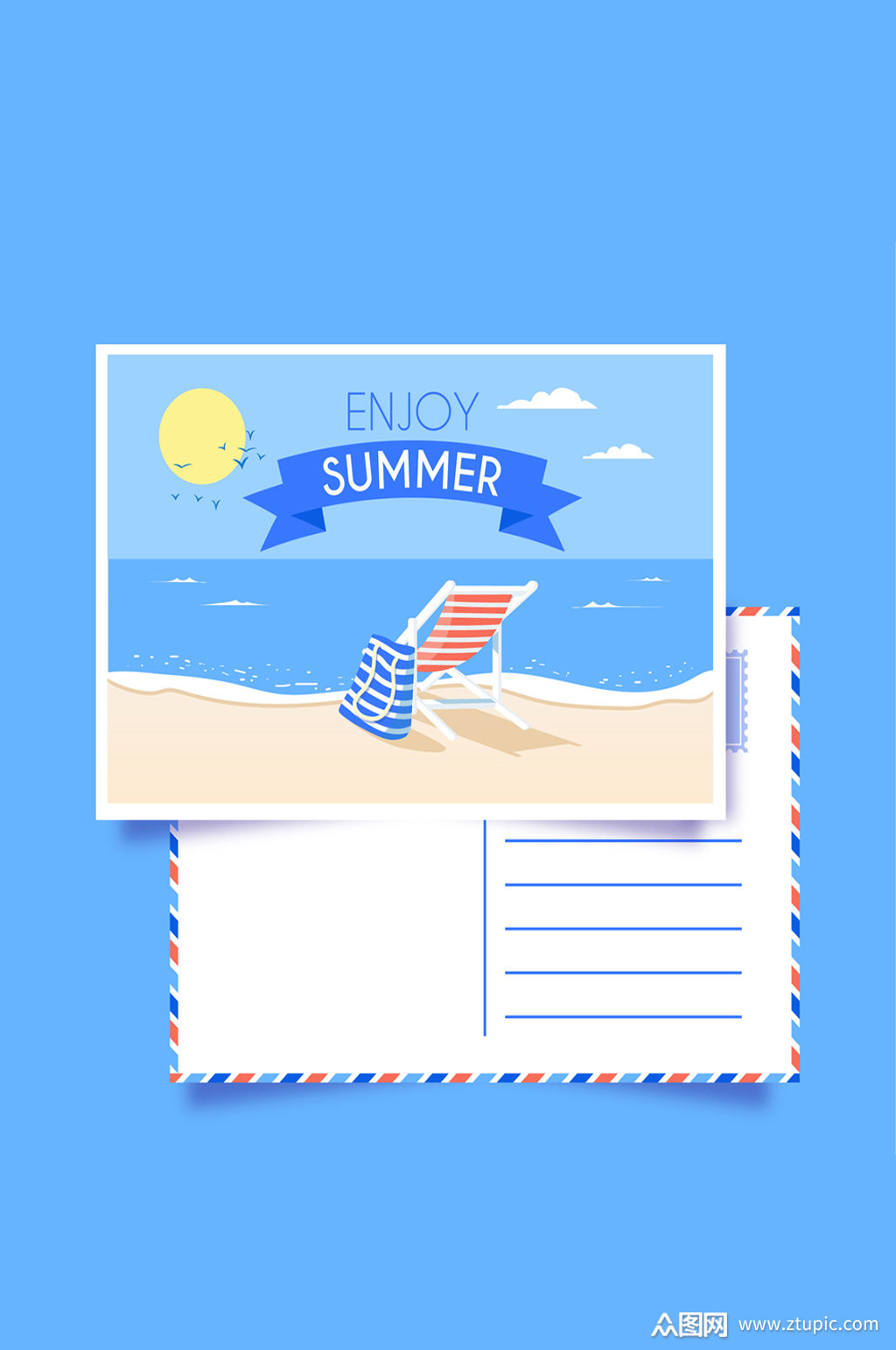 创意夏季大海明信片格式矢量素材模板下载-编号573850-众图网