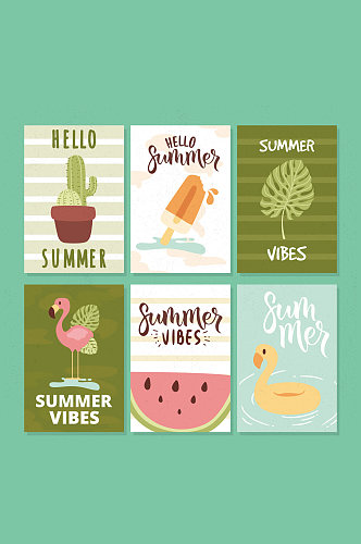 6款手绘夏季元素卡片矢量素材
