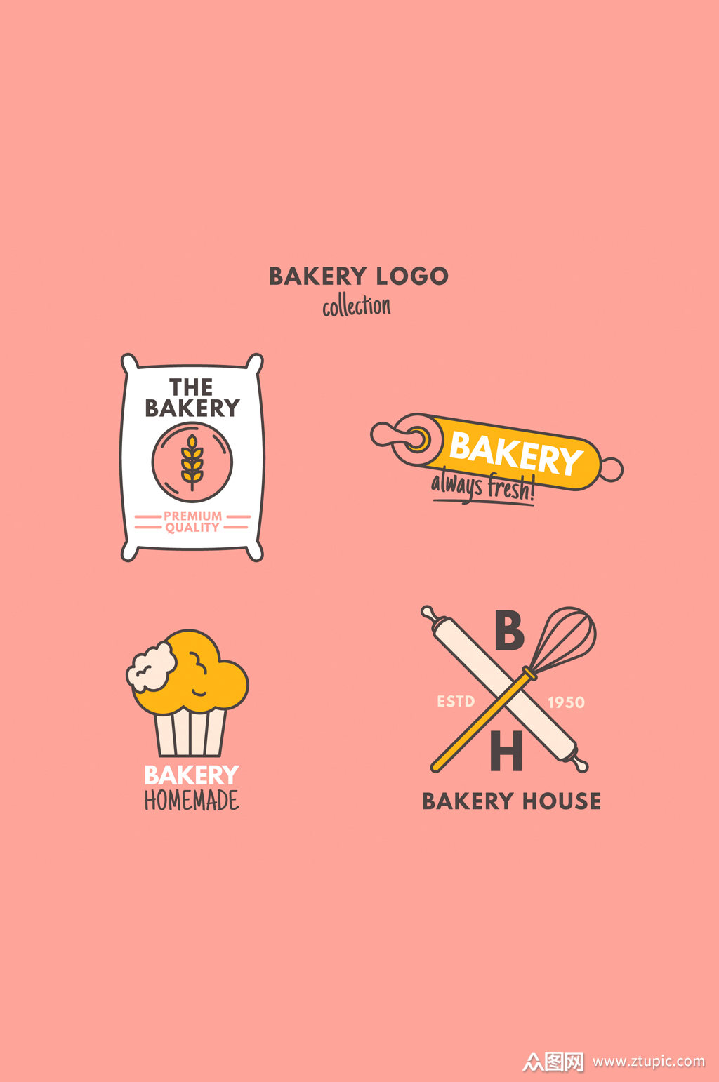 4款创意面包店标志矢量素材