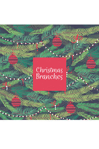 彩绘挂满装饰物的圣诞树枝矢量图