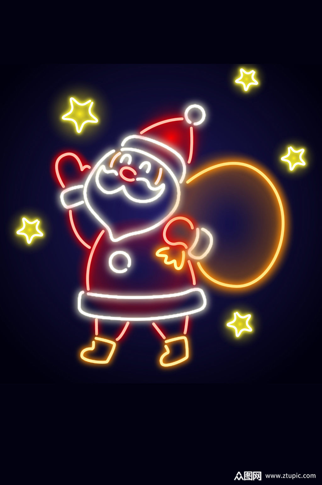 彩色背礼包的圣诞老人霓虹灯矢量素材模板下载-编号574453-众图网