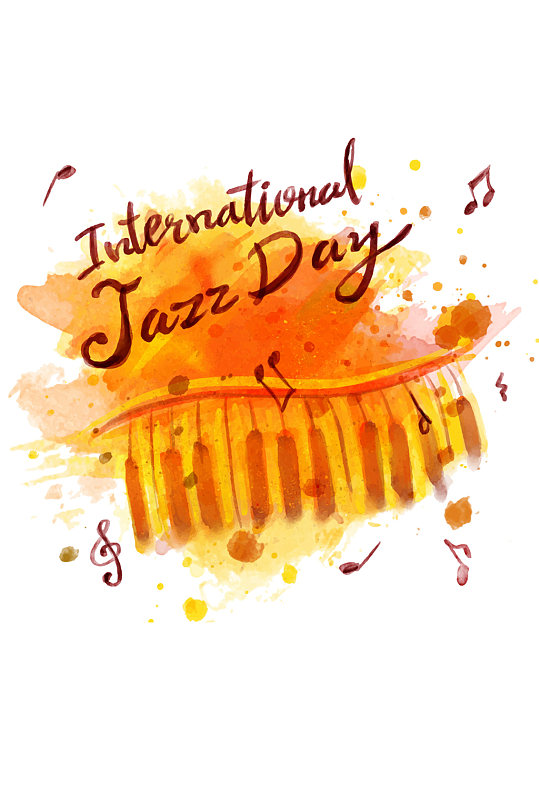 水彩绘国际爵士乐日钢琴键盘矢量素材