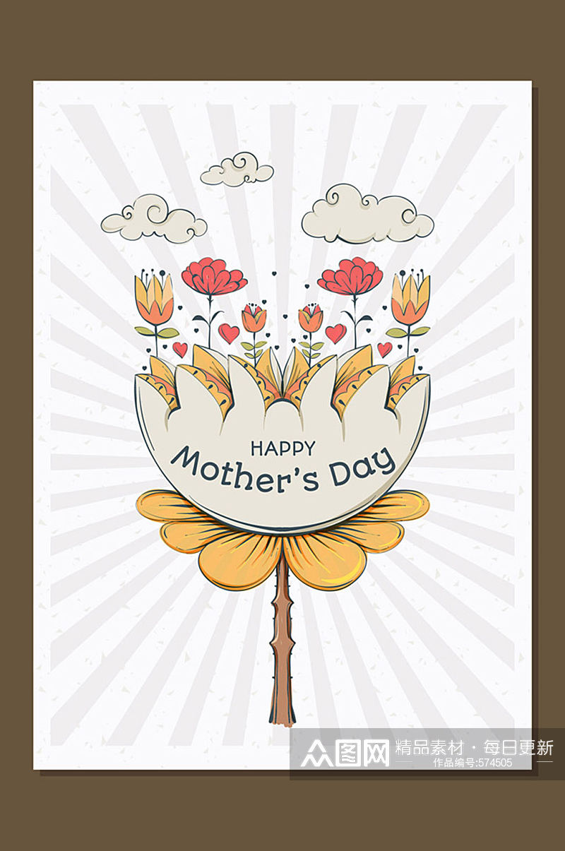 手绘花卉母亲节祝福卡矢量素材素材