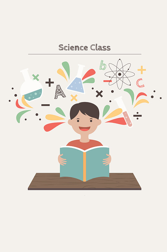 创意科学课堂上的男孩矢量素材-众图网