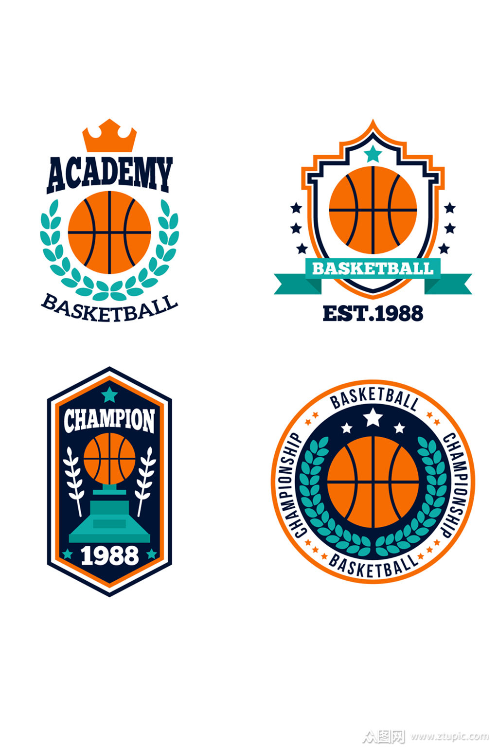 4款创意篮球元素标志矢量素材
