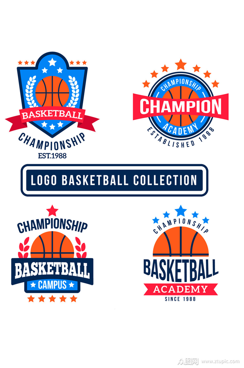 4款彩色扁平化篮球标志矢量素材