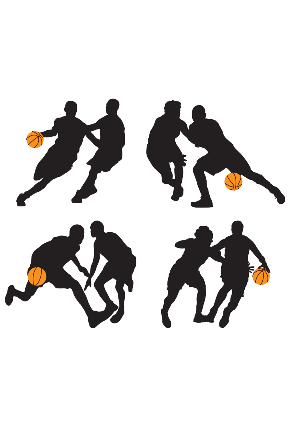 4组创意篮球运动人物剪影矢量图素材