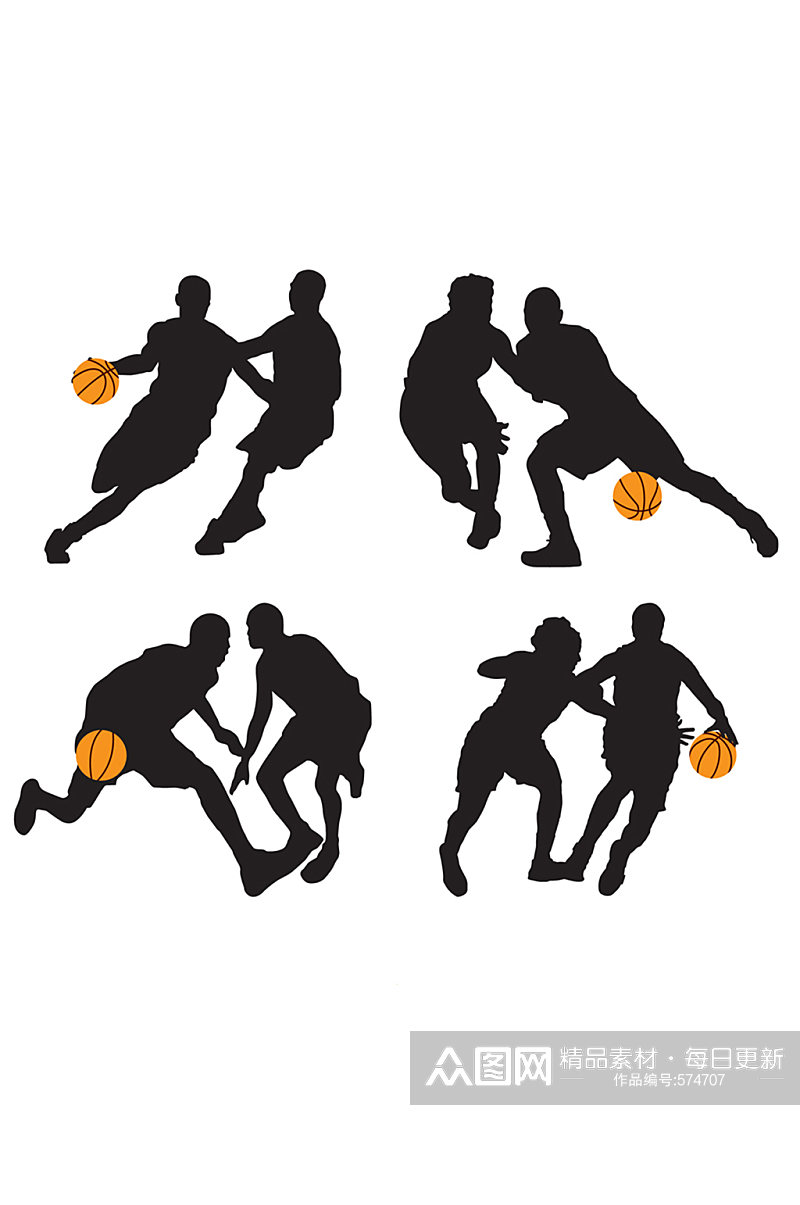 4组创意篮球运动人物剪影运动矢量图素材元素素材