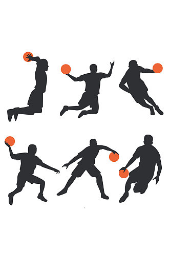 6款创意动感篮球男子剪影矢量图