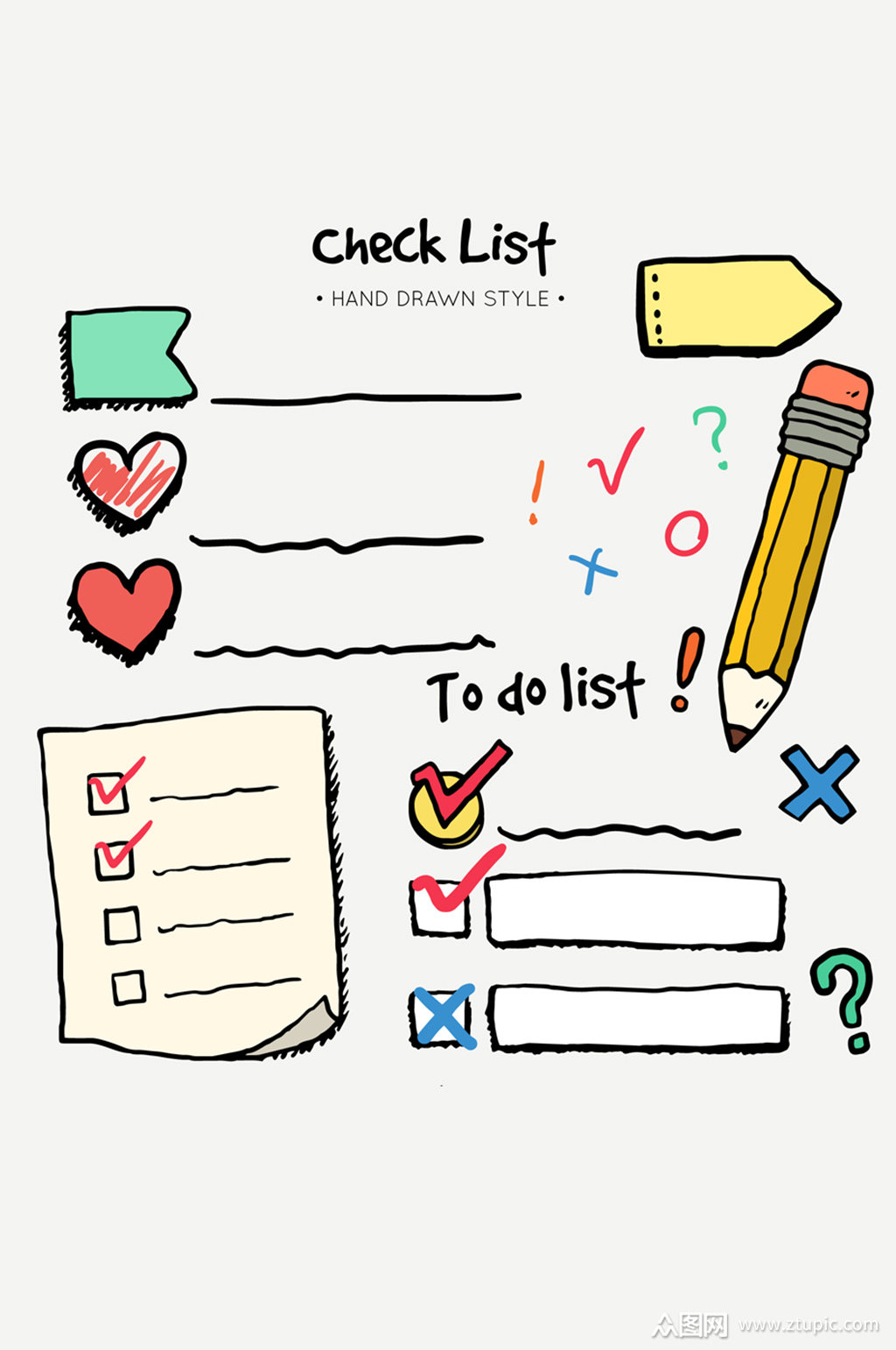 创意手绘清单元素矢量素材