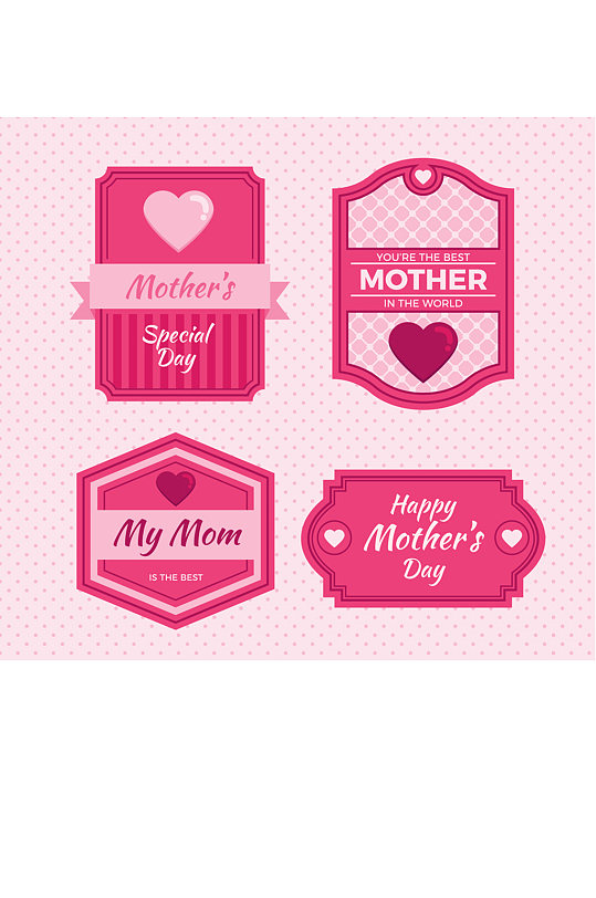 4款粉色母亲节快乐标签矢量图