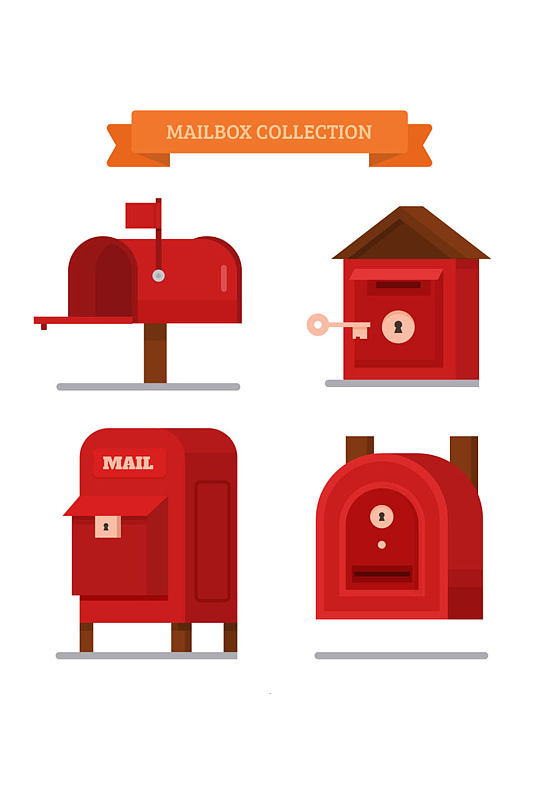 4款红色邮筒设计矢量素材