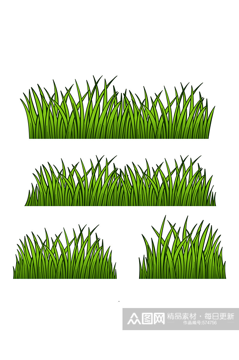 4款手绘绿色草地矢量素材素材