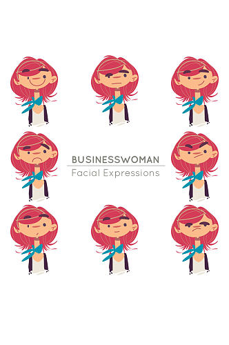 8款彩绘红发商务女子头像矢量图