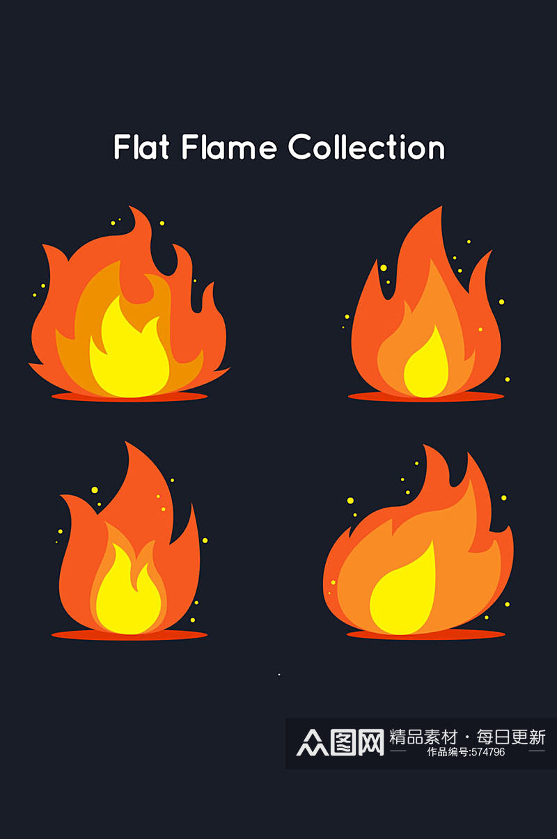 4款卡通火焰设计矢量素材元素素材