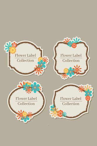 4款彩色花朵标签矢量素材