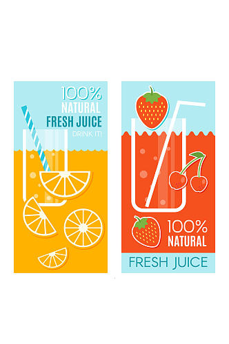 2款彩色橙汁和草莓汁banner矢量图