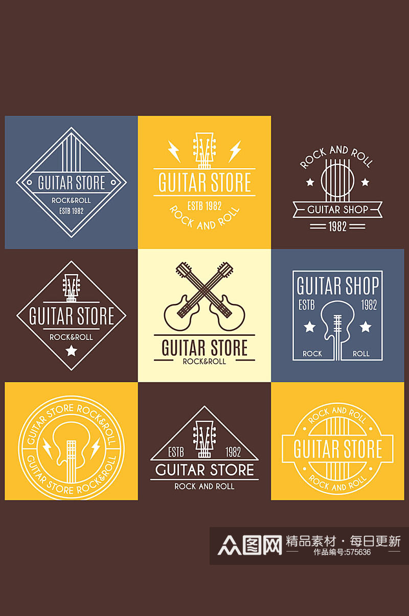 9款创意吉他专卖店标志矢量图素材