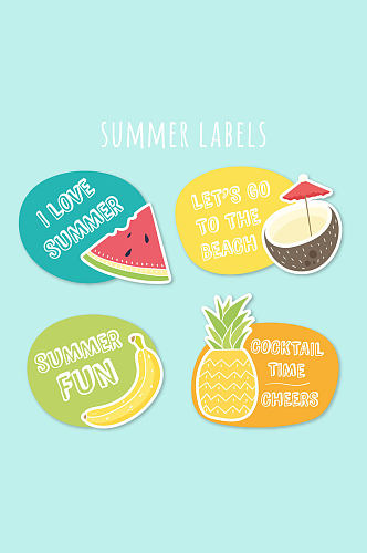 4款彩色夏季水果标签矢量素材