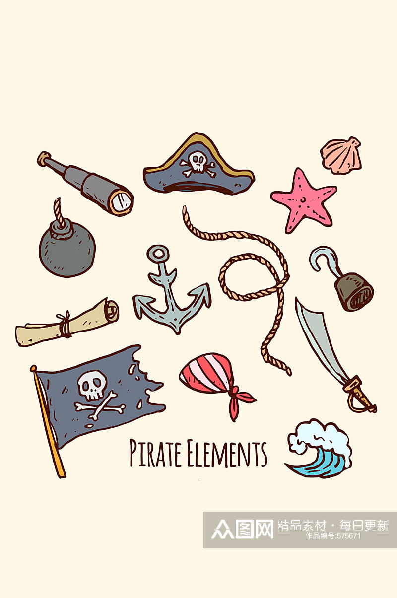 13款彩绘海盗元素矢量素材素材