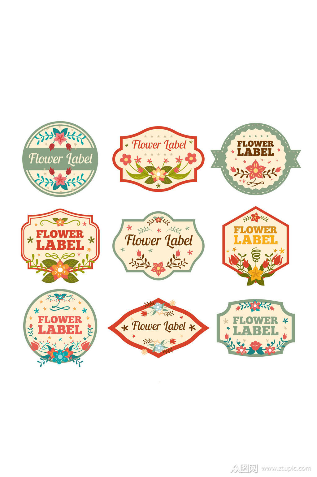 9款创意花卉标签矢量素材素材