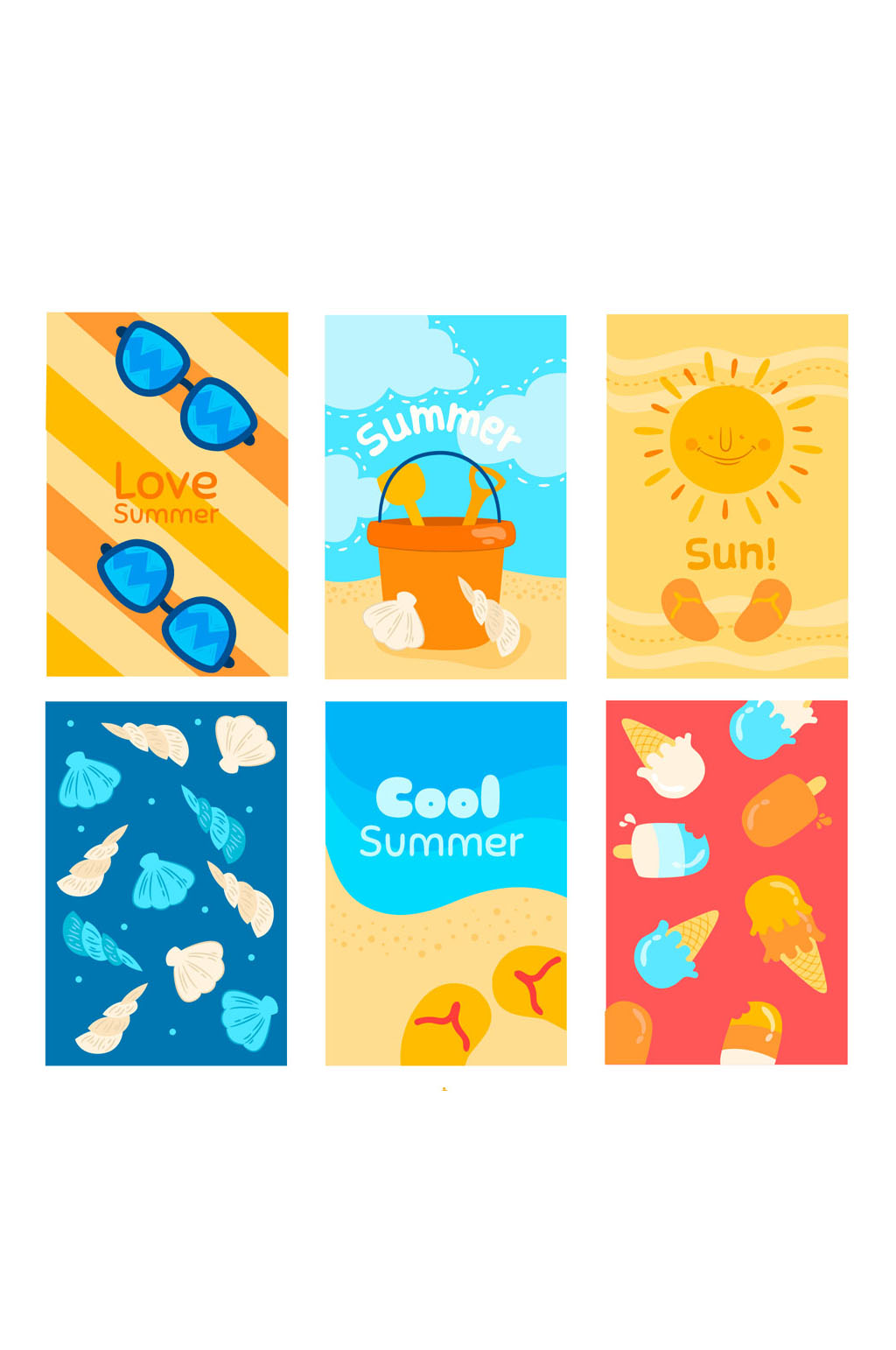 6款彩色夏季度假卡片矢量素材