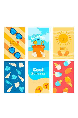 6款彩色夏季度假卡片矢量素材