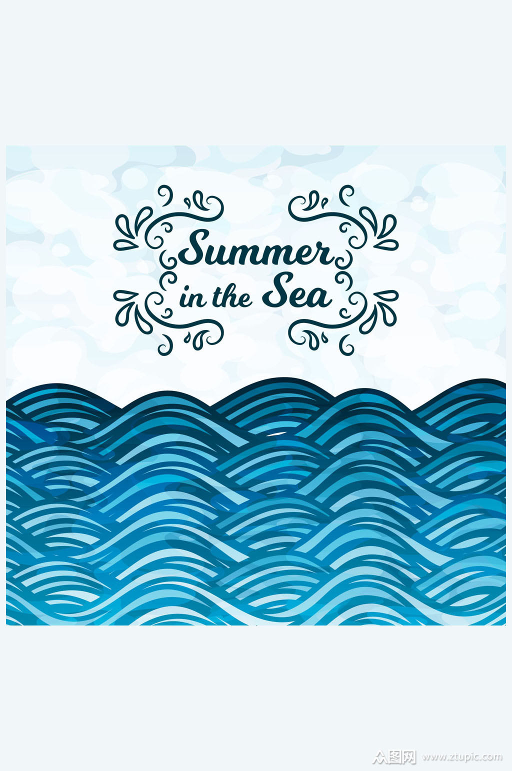 彩绘夏季大海矢量素材