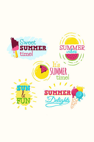 5款彩色夏季元素标签矢量图