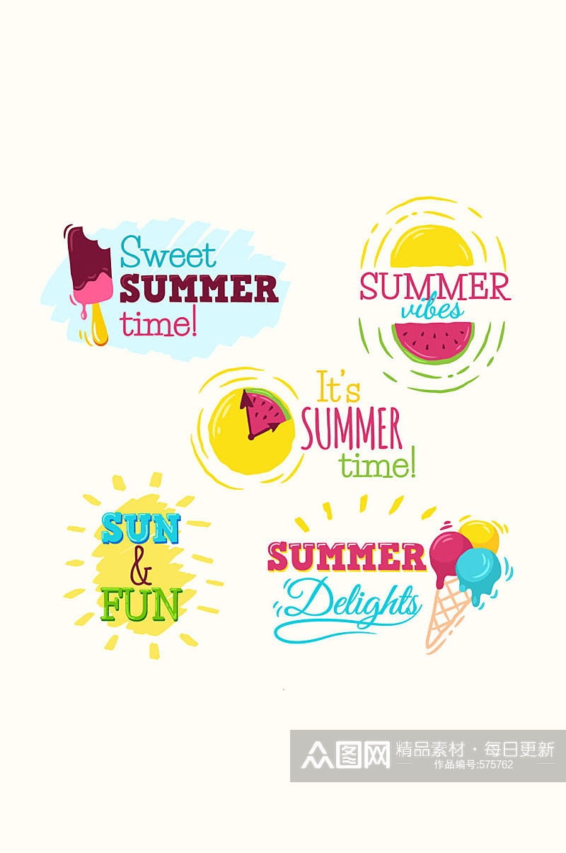 5款彩色夏季元素标签矢量图素材