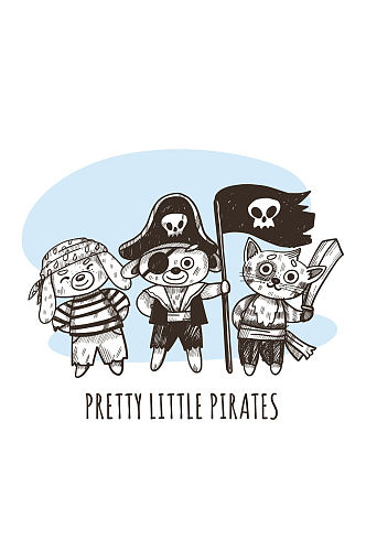 3款彩绘动物海盗设计矢量图