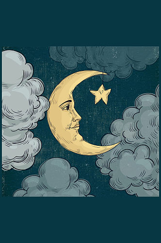彩绘表情月亮和星星矢量图