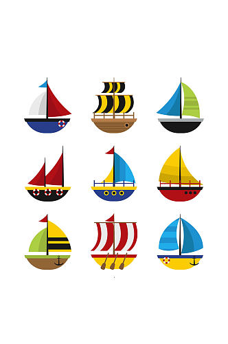 9款彩色帆船设计矢量素材