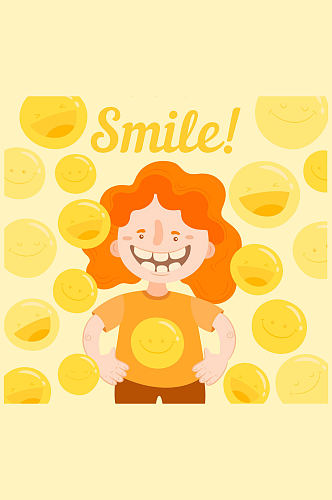 创意橙发笑脸女孩矢量素材