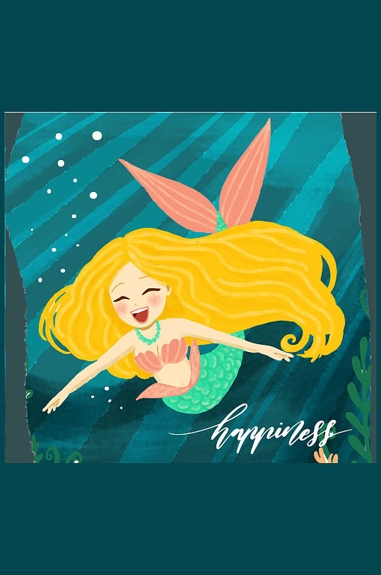 创意金发笑脸美人鱼矢量图