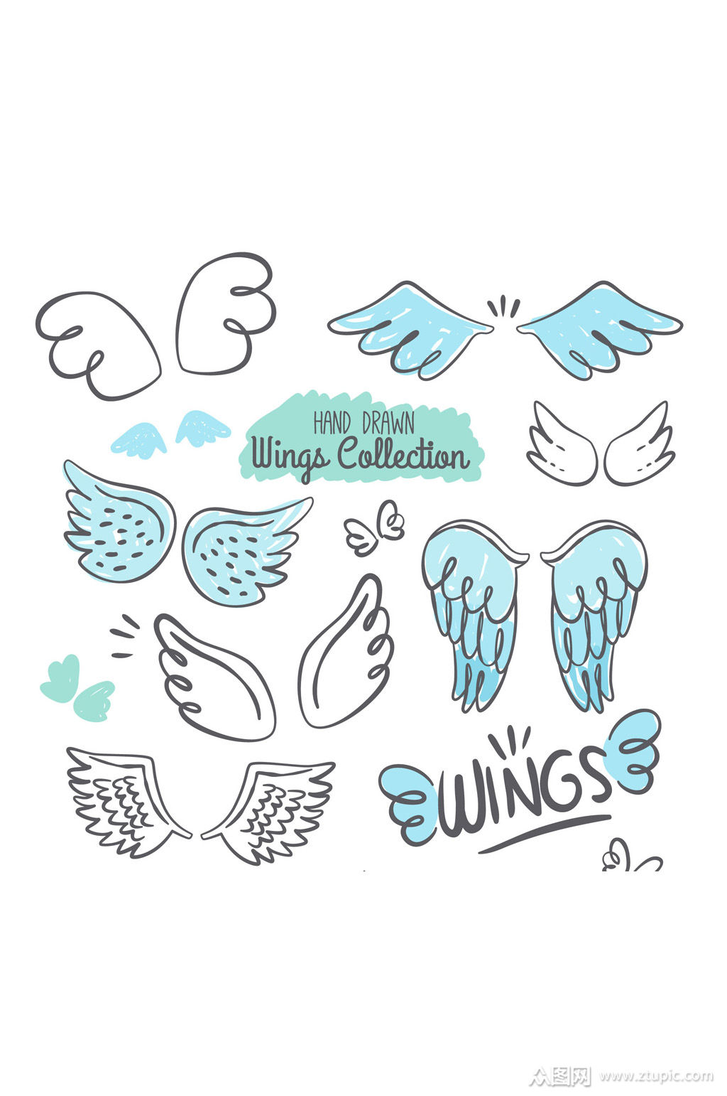 10款手绘翅膀设计矢量素材