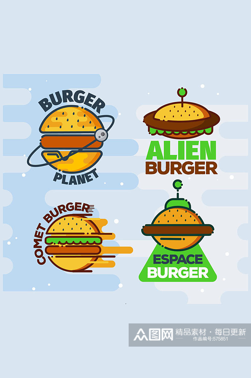 4款创意汉堡包标志矢量素材素材