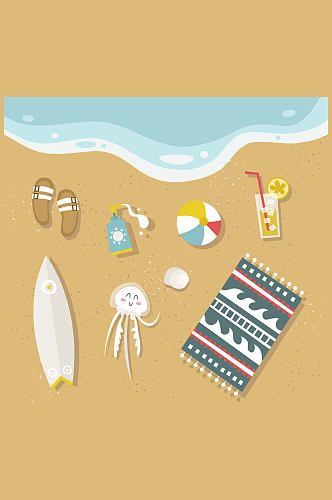8个创意沙滩上的夏季物品矢量图