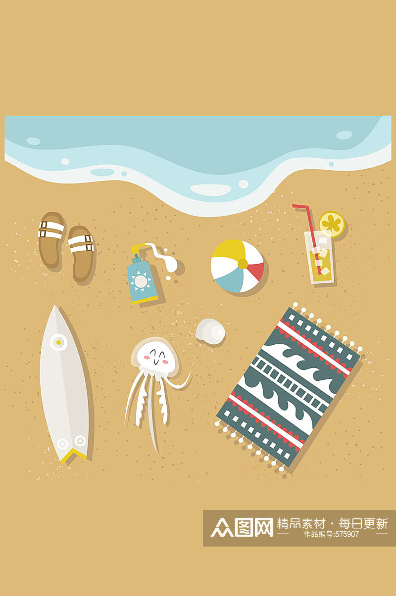 8个创意沙滩上的夏季物品矢量图素材