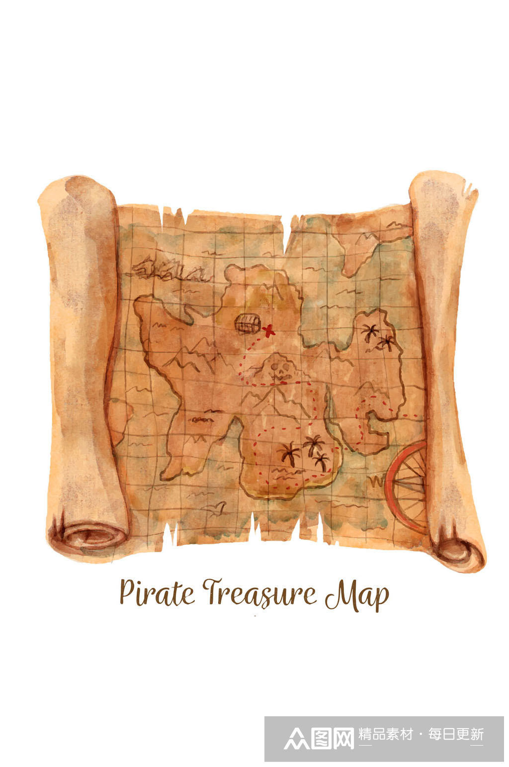 复古纸质藏宝图设计矢量素材