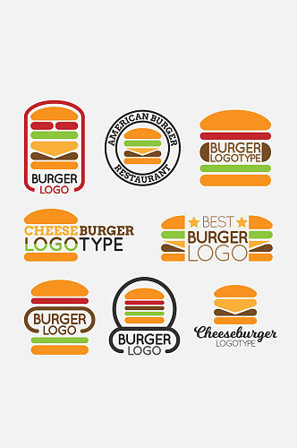 8款彩色汉堡包标志矢量图