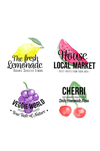 4款水彩绘水果手工食品标签矢量图